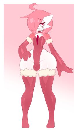 1boy 1femboy 2024 2d 2d_(artwork) clothed clothed_femboy clothed_male femboy femboy_only frowntown game_freak gardevoir hair high_resolution highres humanoid leotard male male_gardevoir male_only nintendo one_eye_obstructed pink_(frowntown) pink_hair pokemon pokemon_(species) smile