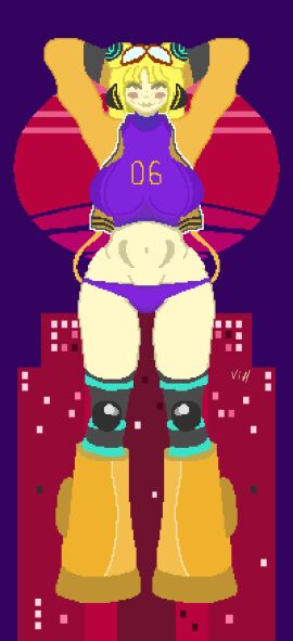 1girls big_breasts big_thighs blonde_hair bomber_jacket boots breasts character_sheet clothed clothing curvy egghead female female_only futuristic glasses_on_head headphones jacket light_skin one_piece one_piece:_egghead_arc panties pixel_(artwork) pixel_art post-timeskip solo solo_focus tall_female thick_thighs twintails vegapunk_york wide_hips york_(one_piece)