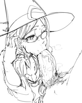 1boy 1girls big_penis blowjob female glasses little_witch_academia male messy oral_sex penis ponytail teacher ursula_callistis witch witch_hat