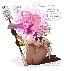 2d 2d_(artwork) 2girls amelie_lacroix angela_ziegler blonde-haired_female blonde_hair brain_drain brainwashing breasts cavitees dialogue dumbification english_text female femsub fully_clothed gas halo happy high_heel_boots hypnotic_gas intelligence_loss leggings mercy mind_control overwatch overwatch_2 patreon_url pheromones pink_gas shadow simple_background smoke staff text thighs url white_hair white_skin widowmaker wings