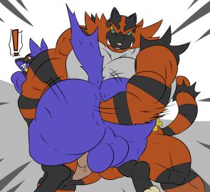 anal anal_fisting anal_sex anthro ass backsack balls ballsack big_ass big_balls big_butt blue_body bubble_ass bubble_butt duo exclamation_point fisting fur generation_4_pokemon generation_7_pokemon genitals incineroar lucario male male/male muscular muscular_anthro muscular_male nintendo penetration penis pokemon pokemon_(species) reagan700 red_body red_fur