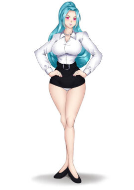 1girls belt black_skirt blue-haired_female blue_hair breasts female female_only hand_on_hip haryu_(artist) haryudanto high_heels hypnosis large_breasts looking_at_viewer mind_control miniskirt necklace nefertari_vivi office_lady one_piece panties pearl_necklace pencil_skirt ponytail red_eyes shirt shirt_tucked_in skirt white_panties white_shirt