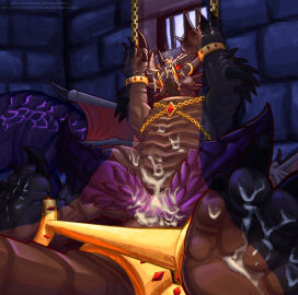 2_penises absurd_res amatorion angry animal_genitalia animal_penis ankle_cuffs ass blizzard_entertainment bodily_fluids captured chained chained_up chains cloaca cloacal_penis cuff_(restraint) cum cum_drip cum_dripping_from_face cum_dripping_from_penis cum_on_ass cum_on_belly cum_on_body cum_on_butt cum_on_chest cum_on_face cum_on_feet cum_on_leg cum_on_penis cuntboy cuntboy_sans_balls dahurgthedragon diphallia diphallism dragon dripping dungeon duo european_mythology feet feral forced_spreading_arms forced_spreading_legs genital_fluids genitals handcuffed handcuffs hemipenes herm hermaphrodite hi_res hindpaw intersex male male/male maleherm metal_cuffs mouth_closed multi_genitalia multi_penis muzzle_(object) muzzled mythological_creature mythological_scalie mythology open_door paws penile_spines penis perspective purple_cloaca purple_penis pussy questionable_consent raised_arms restrained restrained_arms restrained_legs restrained_tail restraints scalie seminal_groove smoke smoke_from_nose spreader_bar warcraft western_dragon window window_light wrathion_the_black_prince_(warcraft)