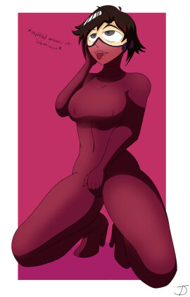bodysuit empty_eyes female female_only femsub grey_eyes happy_trance high_heels hypnosis kneeling latex mask masturbation mind_control multicolored_hair open_mouth ruby_rose rwby short_hair smile solo text the_us_doctor tongue tongue_out