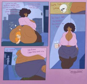 afro anal_vore ass bbw bbw_pred big_belly bluekäfer breasts clapping_cheeks dark-skinned_female dark_skin digestion fat_ass fatal_vore female huge_breasts office_lady original post-vore sequence vore vore_belly weight_gain
