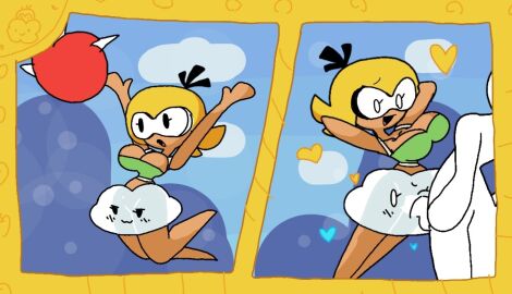 1boy 1girls alexonjaychara bj blowjob cloud deepthroat female hearts hearts_around_body hearts_around_head lakitu lakitu_girl male mario_(series) outdoors super_mario_bros. tagme throwing throwing_object yellow_hair
