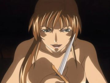00s 1futa 2007 animated anime_screenshot bible_black bible_black_new_testament bouncing_breasts breasts brown_hair cum cum_on_body cum_on_breasts earrings female green_eyes high_ponytail imari_kurumi jewelry knife large_breasts lipstick long_hair makeup nipples open_mouth ponytail shin_bible_black side_ponytail tagme