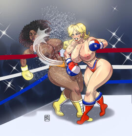 2girls ass athletic athletic_female big_ass big_breasts big_muscles big_thighs blue_eyes boxing boxing_gloves boxing_ring breasts brown-skinned_female brown_body brown_eyes brown_skin bust busty chest curvaceous curvy curvy_figure dark-skinned_female dark_skin digital_media_(artwork) duo female female_focus female_only fight fit fit_female gabocaricaturas gloves hips hourglass_figure huge_ass huge_breasts human large_ass large_breasts legs light-skinned_female light_skin lily_(jackthesoul) lips lipstick mature mature_female multiple_females multiple_girls muscles muscular original original_character original_characters red_lipstick slim_waist sweat texas_flag_boxing_gloves texas_flag_panties thick thick_ass thick_butt thick_hips thick_legs thick_thighs thighs top_heavy topless topless_boxing voluptuous voluptuous_female waist wide_hips yellow_boxing_gloves yellow_gloves zoya_sisay