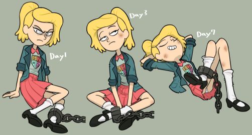 amphibia beauty_mark blonde_female blonde_hair centinel303 chained chained_ankles chains disney disney_channel female jacket jean_jacket mary_janes panties pantyshot ponytail sasha_waybright school_uniform shoes skirt white_female