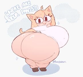 1girls 2d :3 :3d animal_ears anthro anthro_female anthro_only ass big_ass breasts cat_ears english_text feline female female_only huge_ass huge_breasts looking_at_viewer looking_back melty_blood moonraige moonstadew neco-arc shirt smile solo solo_female tagme talking text tsukihime