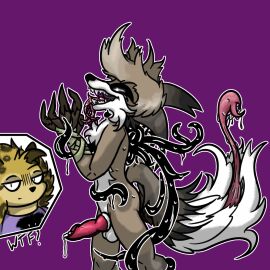 1:1 ambiguous_fluids animal_genitalia animal_penis anthro balls bandage black_sclera bodily_fluids canid canine canine_genitalia canine_penis comic duo eulipotyphlan female flower_mazna_(flowa) fox fur genitals grey_body grey_fur hedgehog iscream kira_mactwisto_(iscream) living_tail male mammal penis saliva sweat tail tentacle text tongue tongue_out unusual_anatomy unusual_tail white_balls