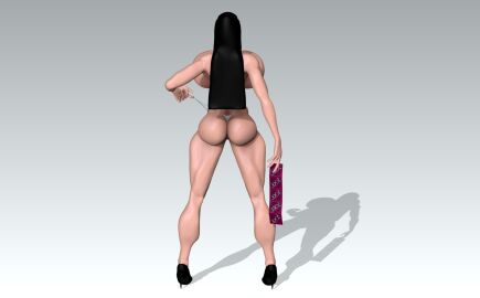 3d 3d_model ass black_hair blue_eyes breasts condom condom_wrapper fake_breasts female g-string huge_ass huge_breasts kill_la_kill kiryuuin_satsuki mostly_nude muscular muscular_female pale_skin panties panties_only panty_pull thong topless xmrsmoothx xxl_condom