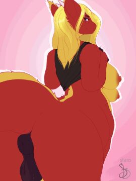 animal_genitalia animated anus big_(disambiguation) blonde_hair blue_eyes breasts dragon female genitals hair hi_res multi_breast mythological_creature mythological_scalie mythology nealime_kenna nipples red_body red_nipples scalie taur yellow_body