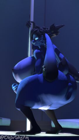 3d_(artwork) anthro anus ass balls big_ass big_breasts big_butt big_penis breasts crouching digital_media_(artwork) domi_(domibun) futa_only futanari genitals glowing glowing_eyes hi_res intersex lagomorph leporid mammal nipples ok_bruh penis piercing puffy_anus rabbit source_filmmaker thick_thighs