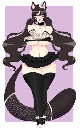 2d big_breasts big_tail black_eyeshadow black_hair black_lipstick black_thighhighs breasts cat_ears cat_tail cheek_markings collar commission cotton_canoodle eyeshadow facial_mark female female_only final_fantasy_xiv fishnet_armwear fishnet_tailwear gothic kemonomimi light-skinned_female light_skin lipstick looking_at_viewer miqo'te nipple_piercing nipples no_panties original_character pale-skinned_female pale_skin piercing pink_eyes pink_nipples pubic_tattoo skirt solo tank_top tank_top_lift twintails watermark whisker_markings