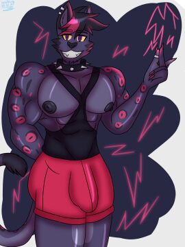 abs absurd_res anthro areola big_bulge biped bulge collar detailed_bulge ear_piercing felid feline genital_outline hi_res male male_anthro mammal muscular muscular_anthro muscular_male nipples pantherine pecs penis penis_outline piercing solo spiked_collar spikes unknown_artist