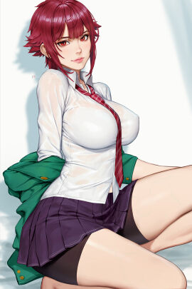 1girls aizawa_tomo bare_legs bare_thighs big_breasts bike_shorts blush breasts clothed clothing color female female_focus female_only hi_res human large_breasts light-skinned_female light_skin looking_at_viewer neoartcore red_eyes red_hair school_uniform schoolgirl schoolgirl_uniform short_hair skirt slim_waist solo solo_female spats tagme teenage_female teenager thick_thighs tomboy tomo-chan_wa_onna_no_ko variant wide_hips