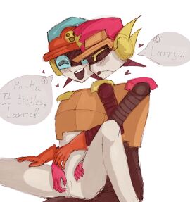 1boy 1girls blue_eyes brawl_stars brother_and_sister female flat_chest hat hetero highres incest larry_(brawl_stars) lawrie_(brawl_stars) light-skinned_female light_skin male male/female male_on_female robot robot_boy robot_girl twincest twins yellow_eyes