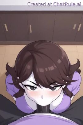ai_generated blowjob brown_hair cleavage deepthroat eye_contact eye_contact_pov fellatio horse_penis horsecock huge_cock jaiden_animations male/female no_sound oral oral_sex penis pov pov_male sucking sucking_penis tagme video