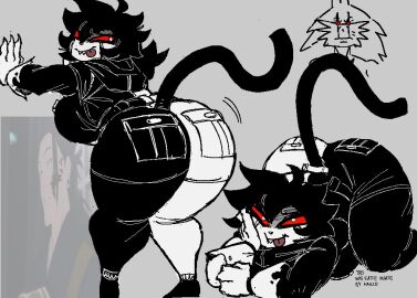 2anthro 2girls against_wall ass ass_focus ass_jiggle ass_shake ass_up bat_ears bat_girl bat_humanoid bat_nose big_ass big_breasts big_butt breasts face_down_ass_up female female_focus female_only ghastlybum haplorhine jujutsu_kaisen jumpsuit kon_(ghastlybum) kontsume_(ghastlybum) looking_at_viewer looking_back monkey monkey_ears monkey_girl monkey_tail on_knees primate red_eyes scared_bum sharp_fingernails sharp_teeth slug_(ghastlybum) suguru_geto tongue tongue_out white_eyes