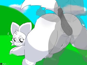 1boy 1girls 2d anal ass ass_focus balls behind_view female furry furry_female furry_only gray_(sprunki) grey_body grey_fur incredibox_mod jack-o_pose male penis pussy r1ggto spread_legs sprunki tagme tail thighs wenda_(sprunki) white_body white_fur