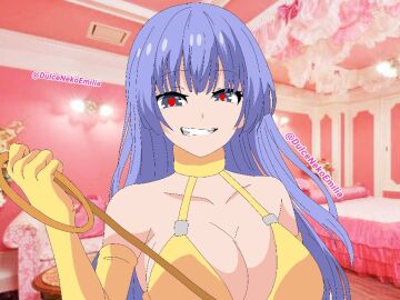 1girls 2d 2d_(artwork) bedroom big_breasts breasts cleavage clothed date_a_live dominatrix dulcenekoemilia evil_smile female femdom grey_eyes grey_hair heart-shaped_pupils inminent_sex izayoi_miku light-skinned_female light_skin long_hair looking_at_viewer smile sole_female solo upper_body