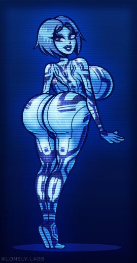 1girls 2d 2d_(artwork) ass back_view big_ass big_breasts big_butt blue_body blue_hair blue_skin bob_cut breasts busty cortana curvaceous curvy curvy_figure digital_drawing_(artwork) digital_media_(artwork) female halo_(series) huge_ass huge_breasts lonely-labs looking_back pose posing simple_background smile smiling solo solo_female tiptoes video_game_character video_games voluptuous