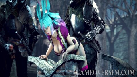 1girls 2boys ass axe blood_splatter blue_hair bunny_ears bunny_girl cleavage death decapitated_head defeat_sex defeated defeated_heroine execution female_death final_fantasy final_fantasy_xiv game_over gameoversfm guro moaning necrophilia raped_girl rhey_idol ryona sex sex_from_behind skull_fucking sound tagme video