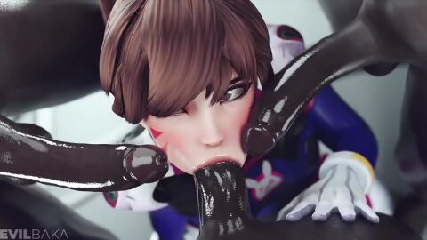 1girls 3boys d.va dark-skinned_male dark_skin evilbaka overwatch tagme video