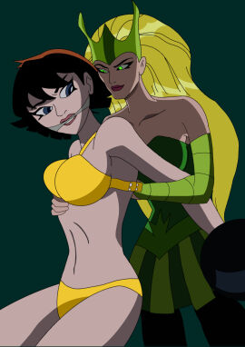 2d 2girls accurate_art_style artist_request avengers big_breasts bikini blonde_hair blue_eyes bondage brown_hair canonical_bikini captured_heroine cloth_gag clothed clothed_female color damsel_in_distress defeated_heroine enchantress_(amora) female female_only femdom femsub full_color gagged glowing_eyes green_eyes groping groping_breasts groping_from_behind heroine_in_trouble janet_van_dyne lesbian lezdom lezsub marvel marvel_comics non-nude official_alternate_costume the_avengers:_earth's_mightiest_heroes thor_(series) unknown_artist villain villainess yuri