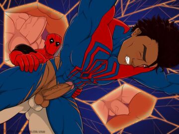 anal anal_sex bara boner daddy deadpool dilf erect_nipples erection_while_penetrated gay grabbing_hips grabbing_waist half-dressed hand_on_hip hands_on_hips male male_only marvel marvel_comics mask masked masked_male mexican mexican_irish mexican_male miguel_o'hara muscular muscular_male penetration ripped_clothes ripped_pants rocnirwarrior sony_pictures_animation spider-man:_across_the_spider-verse spider-man_2099 spider-verse tan_skin tan_skinned_male thrusting_into_ass yaoi