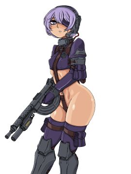 arm_pouch armor armored_boots ass assault_rifle black_bow boots bow bubble_ass bubble_butt crotch_strap doekuramori female female_focus gloves greaves gun hair_between_eyes headgear holding holding_gun holding_rifle holding_weapon holster martyr_(the_citadel) matching_hair/eyes official_art one_eye_covered open_mouth pouch purple_eyes purple_gloves purple_hair rifle solo solo_focus standing the_citadel the_martyr thigh_pouch thigh_strap thighhighs tomboy transparent_background weapon