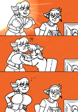 breasts clothed clothing female furry gtogta gtogta_(artist) hyper_breasts male male/female meme