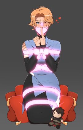 1girls 2024 black_clothes blue_clothes blue_clothing blue_eyes blush blushing blushing_at_viewer bondage castlevania castlevania_(netflix) collar cushion female female_focus female_only femsub fully_clothed gag gagged hearts hi_res kneeling magic magic_bondage magical_girl no_dialogue one_eye_closed orange_hair over_the_mouth_gag pillow pillows plush plushie restrained ribbon scar scars short_hair skelebomb solid_color_background sypha_belnades tied tied_hands tied_legs tied_up tied_wrists trevor_belmont winking winking_at_viewer