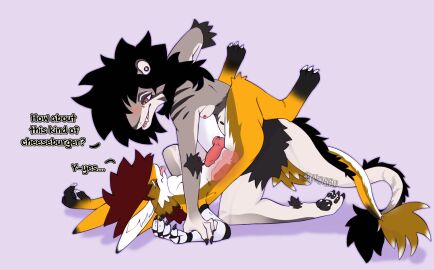 anal anal_sex animal_genitalia animal_penis anthro arm_grab black_body black_fur blush breasts digital_media_(artwork) duo durrvish erection female female_penetrating fur futanari genitals gin_(ginorru) ginorru hair hi_res hybrid intersex intersex/male knot male male/female male_penetrated mammal markings mechanical_arm nipples novabeast nude open_mouth penetration penile penis prosthetic prosthetic_arm prosthetic_limb sex simple_background smile tail tail_markings tail_wrapped_around text white_body white_fur