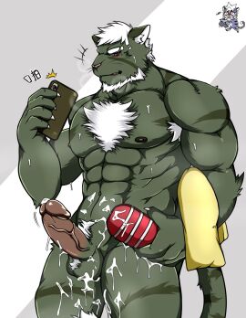 2019 abs alex168wang anthro bara beard biceps blush bodily_fluids bottomwear bottomwear_down chest_tuft claws clothed clothing deltoids facial_hair felid finger_claws fur furniture genitals green_body green_fur hair hi_res humanoid_genitalia humanoid_penis male male_only mammal muscles muscular muscular_anthro muscular_male navel nipples obliques pantherine pants pants_down partially_clothed pecs penetrable_sex_toy penis pubes red_eyes sex_toy solo sweat table transparent_sex_toy tuft vein veiny_muscles veiny_penis wediz_(sollyz) whiskers white_hair yaoi