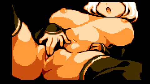 1girls animated black_legwear breasts castle_in_the_clouds female game_cg huge_breasts long_hair masturbation nipples pixel_animation pixel_art pussy vagina white_hair