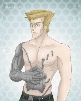 1adult adult_only alexblacklight alexblacklight_(artist) battle_tendency blonde_hair blue_eyes cybernetic cybernetic_arm cybernetic_eye cybernetic_limb cybernetics cyborg cyborg_male cyborg_man digital_art human_artist jojo's_bizarre_adventure male male_focus male_only muscular muscular_male no_ai rudolph_von_stroheim solo solo_focus solo_male