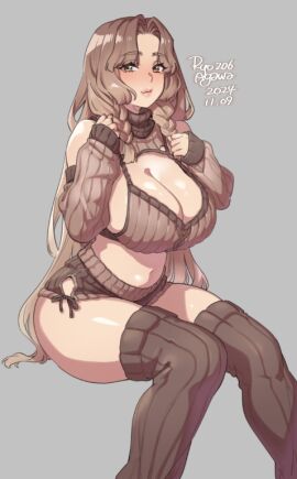 breasts female huge_breasts looking_at_viewer original ryo_agawa sweater