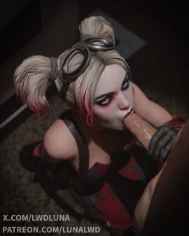 3d batman_(series) blender blowjob blue_eyes completely_naked completely_nude dc dc_comics fellatio female harley_quinn harley_quinn_(injustice) injustice_2 kneeling lwdluna_(artist) male nude nude_male oral