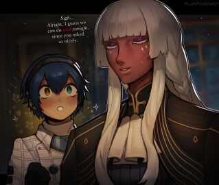 1boy 1girls 2024 2d 2d_(artwork) atlus bigger_female brigitta_lycaon dark-skinned_female dark_skin female fluffydango imminent_anal light-skinned_male light_skin love male male/female megami_tensei metaphor:_refantazio smaller_male straight submissive_male wholesome will_(metaphor:_refantazio)