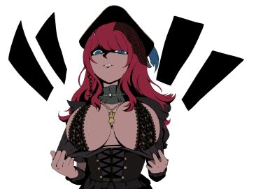 1girls big_breasts blue_eyes breasts cleavage female female_only glare glaring hotaru_akatsuki lacy_bra large_breasts light-skinned_female light_skin open_shirt open_top pulling_top_down red_hair small_bra solo steeeph_(steeeph333) tagme virtual_youtuber vtuber