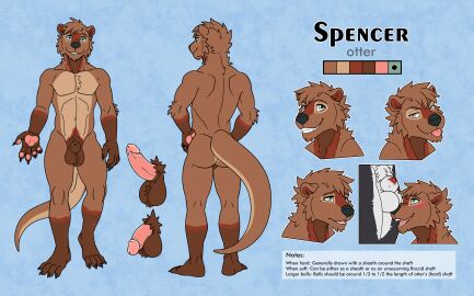 absurd_res animal_genitalia anthro ass ball_nuzzling balls blush breasts brown_balls brown_body brown_ears brown_feet brown_fur brown_hands claws cleiarkent cleini digital_media_(artwork) english_text erection expressions facial_markings featureless_breasts feet fingers flaccid front_view fully_sheathed fur genitals grey_eyes hands_on_hips happy head_markings heterochromia hi_res humanoid_genitalia humanoid_penis looking_at_viewer male mammal markings model_sheet multicolored_body muscular mustelid nameless00 nude nude_anthro nude_male open_mouth otter penile penis penis_tip plantigrade rear_view sad sheath simple_background smile solo spencer_(spencer) standing tail teal_eyes text text_box toes tongue tongue_out tuft