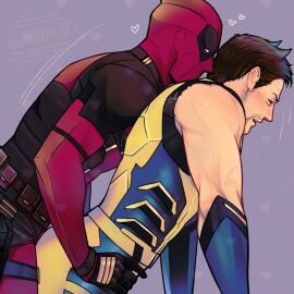2boys ass bara beard bodysuit brown_eyes brown_hair deadpool deadpool_&_wolverine_(2024) dry_humping facial_hair from_side gay gloves grabbing_from_behind heart humping imminent_penetration logan_(x-men) male male_only marvel marvel_cinematic_universe marvel_comics multiple_boys multiple_males muscular muscular_male open_mouth red_bodysuit red_mask sherlock7akane short_hair signature sleeveless speed_lines superhero_costume teeth two-tone_bodysuit veins veiny_arms wade_wilson wolverine_(x-men) x-men yaoi yellow_bodysuit