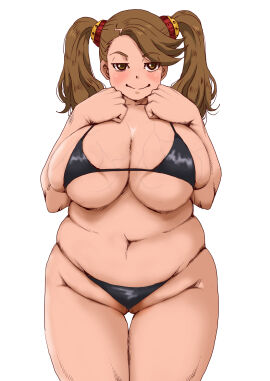 1girls bbw big_breasts bikini breasts brown_hair chubby cleavage female gundam gundam_build_fighters gundam_build_fighters_try huge_breasts overweight_female sacaprico sagging_breasts sazaki_kaoruko solo solo_female swimsuit twintails veiny_breasts