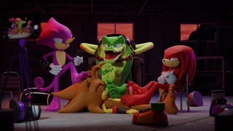 3d 5_toes anthro barefoot cellphone chameleon clothing crocodile crocodilian digital_media_(artwork) echidna electronics espio_the_chameleon eulipotyphlan fan_character feet feetymcfoot fingerless_gloves foot_fetish foot_lick foot_play footwear gay genitals gloves green_body group handwear hedgehog hi_res knuckles_the_echidna licking lizard male male/male mammal monotreme orange_body penis phone purple_body red_body reptile scalie sega shoes shoes_removed sledge_the_hedgehog smartphone smile soles sonic_(series) sonic_the_hedgehog_(series) toes tongue vector_the_crocodile