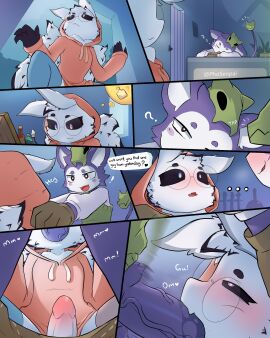 absurd_res anthro arthropod blush bodily_fluids clothed clothing comic deepthroat dialogue duo ellipsis english_text exclamation_point eyewear face_fucking femboy fur furry genital_fluids genitals glasses hand_behind_head haplorhine heterochromia hi_res insects legwear lepidopteran male male/male mammal moki_(mokimonky) monkey moth multiple_scenes nacho_(nachokokoni) oral oral_penetration penetration penis phosenpai primate purple_body purple_fur purple_penis question_mark questionable_consent sex sleeping smile smirk speech_bubble tail tail_mouth text thigh_highs throat_fuck thrusting thrusting_into_mouth unusual_anatomy unusual_tail vein veiny_penis white_body white_fur wings