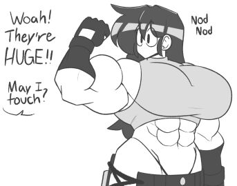 abs big_breasts black_hair breast_outline breasts dialogue female female_focus female_only flexing flexing_bicep marie_(tag-a-long) meme_reference mime mime_girl mouthless mouthless_female muscular muscular_arms muscular_female nodding noseless original original_art original_artwork tag-a-long white_body white_skin