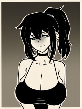 1girls big_breasts black_hair blush breasts choker dark dark_wholesome female female_focus female_only goth goth_girl gothic green_eyes high_ponytail huge_breasts light-skinned_female light_skin looking_at_viewer mature_female milf mommy mother mother_(the_coffin_of_andy_and_leyley) pale-skinned_female pale_skin ponytail renee_graves seductive seductive_eyes seductive_look smug smug_expression smug_face smug_grin smug_smile solo the_coffin_of_andy_and_leyley truelordpotato wholesome