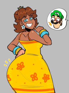 1boy 1girls ass big_ass blue_eyes blush bracelet brown_hair chunky clothing crown dress duo earrings enormous_ass facial_hair fat_ass female freckles freckles_on_face gigantic_ass green_hat hand_on_hip hat huge_ass jamcassette jammedvhs large_ass looking_back looking_back_at_viewer luigi male mario_(series) massive_ass mature mature_female mature_male nintendo orange_dress princess princess_daisy royalty simple_background smile smiling smiling_at_viewer tan-skinned_female tan_skin thick_ass voluptuous voluptuous_female wide_hips